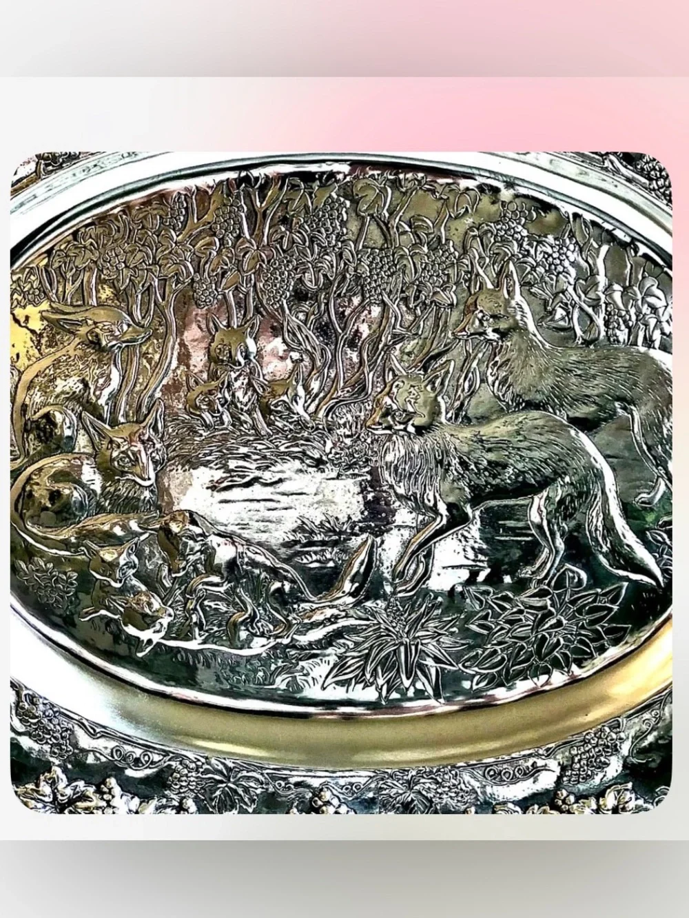 ARTHUR COURT Rare Signed LTD 1990 Oval Serving Tray Platter Grapes Foxes Pattern